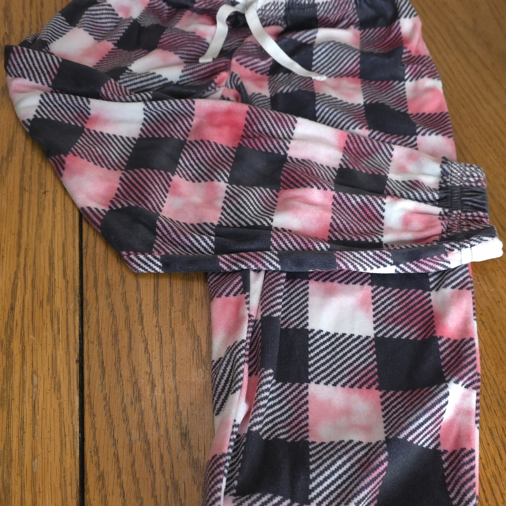 Justice Pink Black Plaid Fleece Pajama Pants